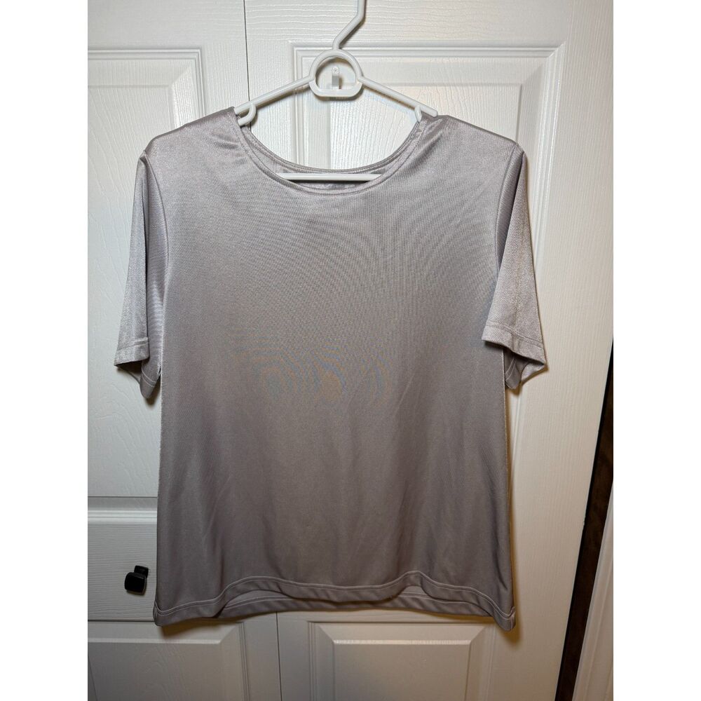 Blair Silver Satin Look Short Sleeve Blouse Top Large